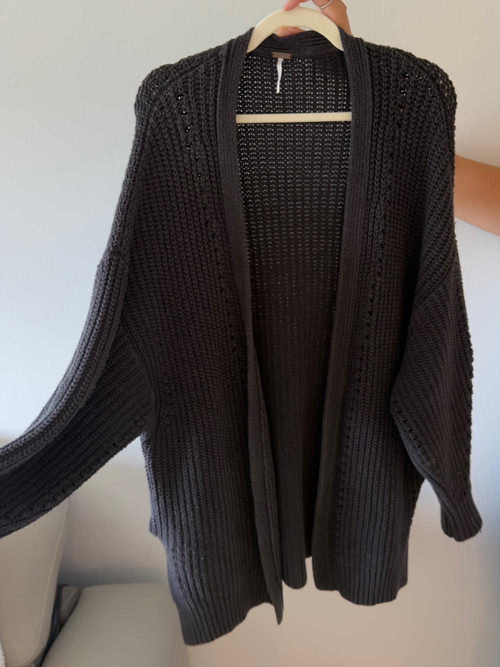 Free People Black Chunky Open-Front Cardigan